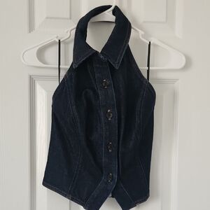 Express Dark Blue Denim Halter Blouse